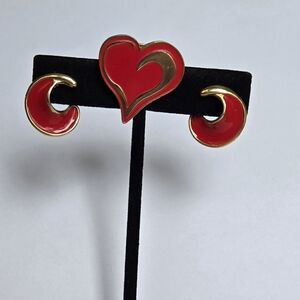 Monet earrings paired with a Heart pin